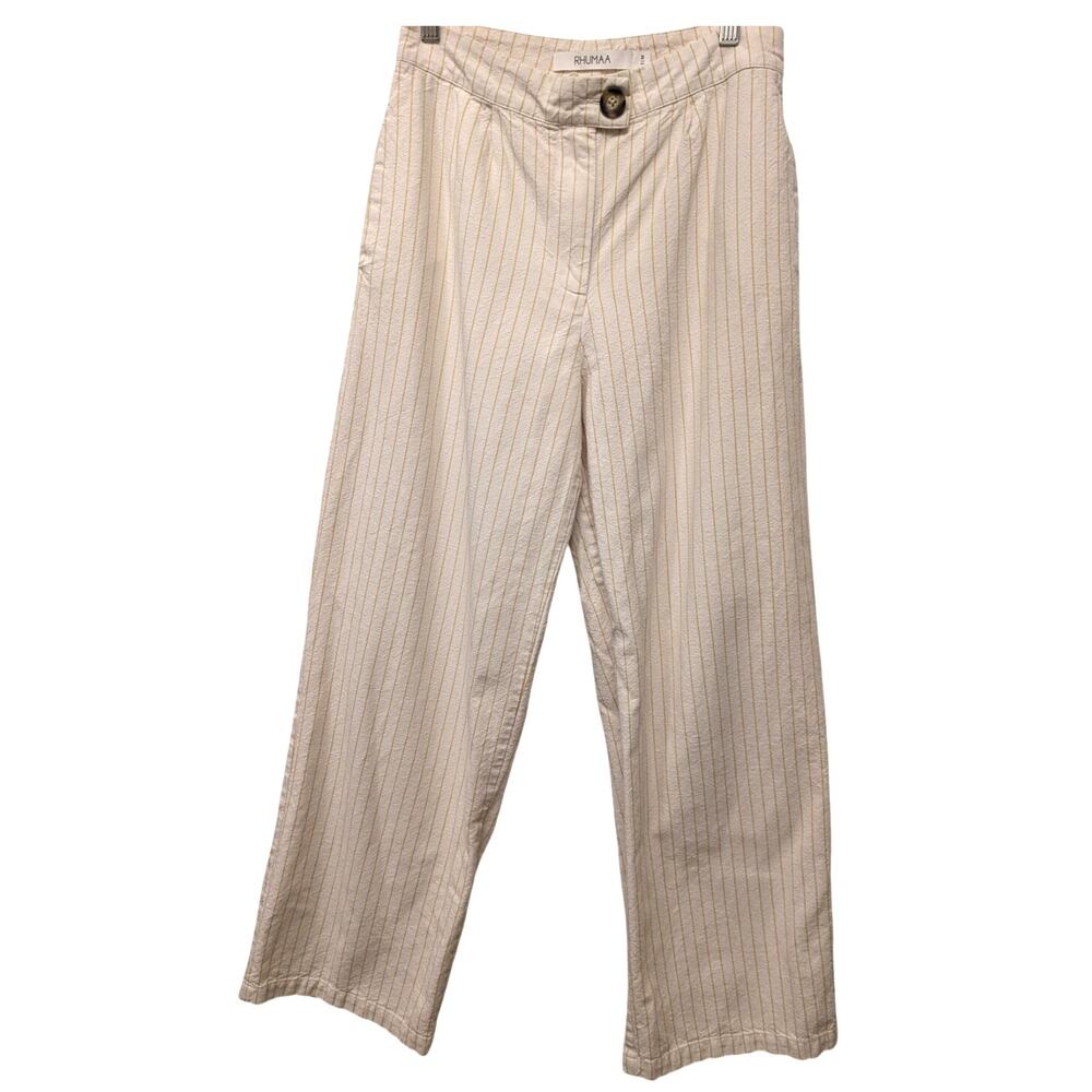 Rhumaa Search Striped Trouser Pants High Rise Wide Straight Leg Cotton Neutral